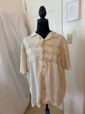 Tommy Bahama Cream Short-Sleeve Embroidered Shirt